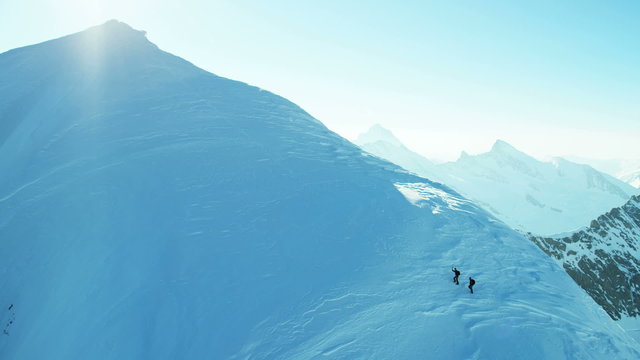 Aerial Switzerland Monch mountain climbers Alps snow ice 