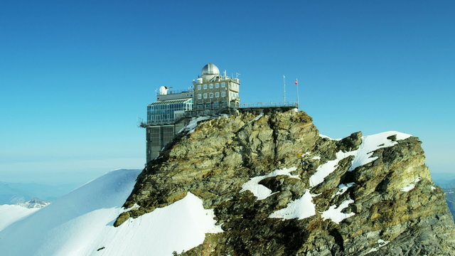 Aerial Swiss Jungfraujoch Sphinx Observatory Grindelwald mountain Alps 