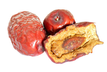 Pile of dried date fruits  isolated on white