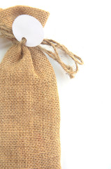burlap sack with tag