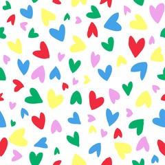 Seamless Cute and Minimalistic Pattern Background with Colorful Hearts