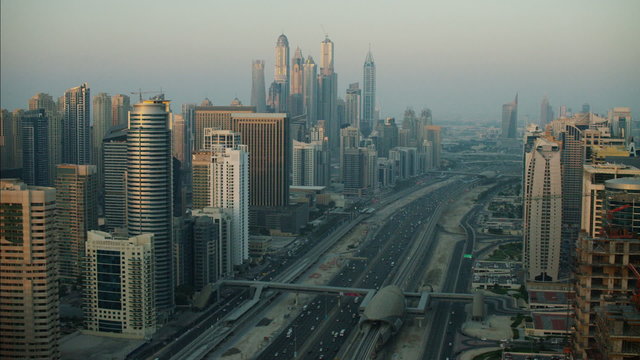 Aerial Dubai Business Sheikh Zayed Road Skyscrapers UAE