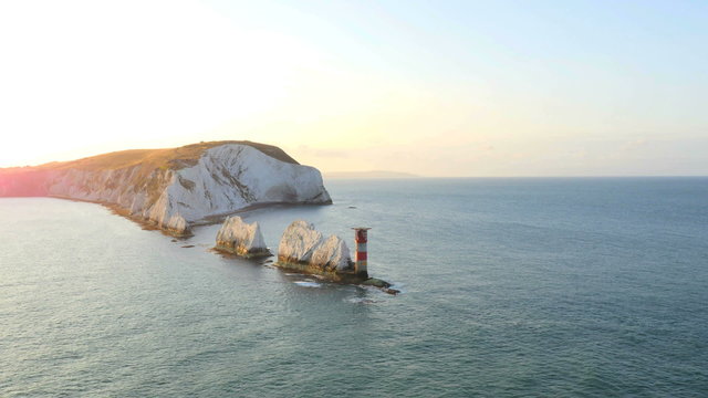 Aerial Isle of Wight Needles England waves Drone 