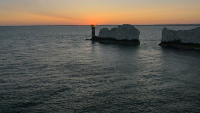 Aerial Isle of Wight Needles England Chalk Rock sunset