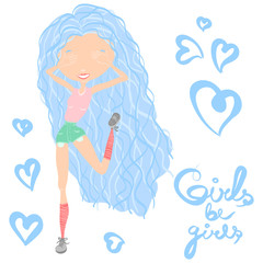 Girls Be Girls Cute and Sweet Illustration with a Blue Haired Girl