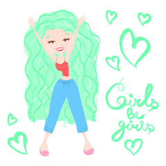 Girls Be Girls Cute and Sweet Illustration with a Green Haired Girl