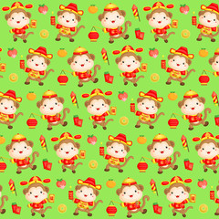 Fototapeta premium Monkey Year Chinese New Year Pattern Background