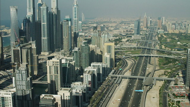 Aerial Dubai Sheikh Zayed Road Intersection Dubai Metro UAE
