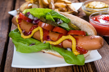 Homemade Hot Dog with fresh vegetables