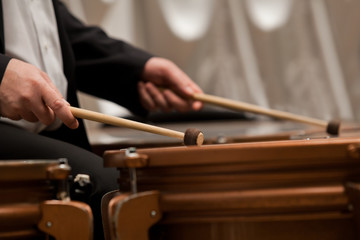 Hands musician playing timpani