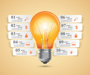 Infographic design on the yellow background. Bulb icon.