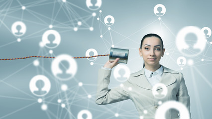 social listening
Woman with deaf phone