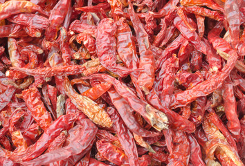 Dried red pepper on the street market, Selective focus and close up
