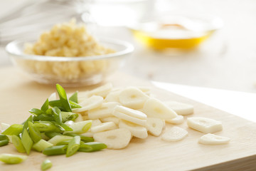 Chopped shallot, ginger and garlic