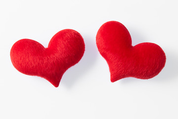 two red heart made of fur