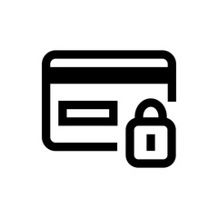 Secure, protected credit card, lock line icon.