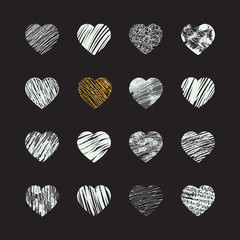 Hand drawn heart icons for valentines and weddings, vector hand drawn hearts