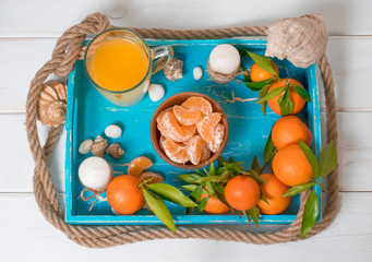 Tropical still life with tangerines