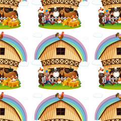 Obraz premium Seamless farmer and farm animals