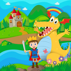 Obraz na płótnie Canvas Knight and dragon on the fairy land