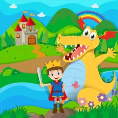 Foto op Plexiglas Knight and dragon on the fairy land © GraphicsRF