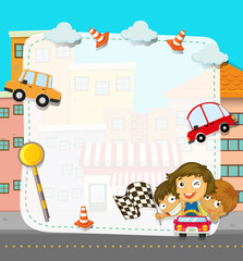 Border design with children and traffic