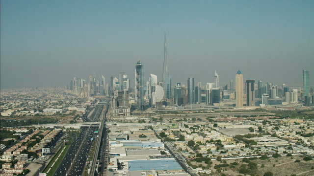 Aerial Dubai Burj Khalifa Sheikh Zayed Road Dubai Metro UAE