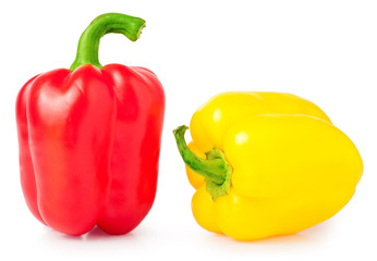 Red and yellow sweet pepper isolated on white background