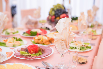 Table served with tasty meals