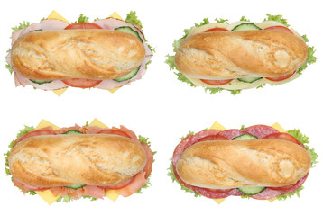 Collage belegte Sandwiches Baguettes mit Salami, Schinken und K
