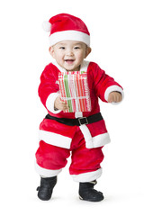 Santa baby holding Christmas gift