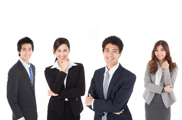Businessman and businesswoman smiling