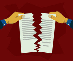 Hands were ripping the contract document into two parts