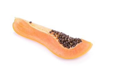 slices of sweet papaya on white background