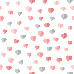 Seamless pattern with hearts. Valentine's Day background. Abstract pink and grey heart texture. Endless. Repeating ornament. Holiday template. Use for wallpaper, pattern fills, web page background.