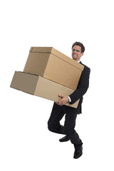 Businessmann mit Box in der Hand