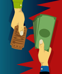 Hand buy tickets and give ticket the other hand
