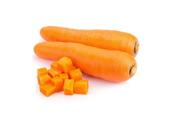 Diced carrots on white background