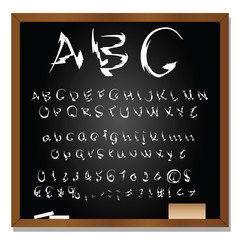 Vector collection of white sketch or scribble font on blackboard