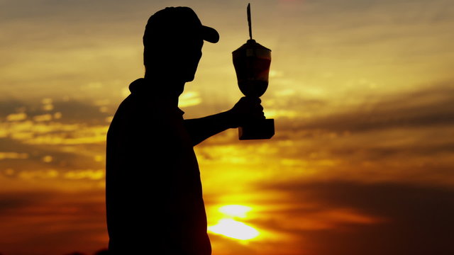 Male Professional Golfer Sunset Silhouette Sport Game Win Training Celebration 