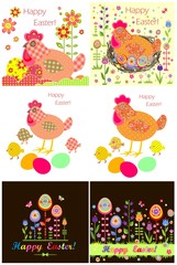 Fototapeta premium Easter applique with hen, eggs and chicken