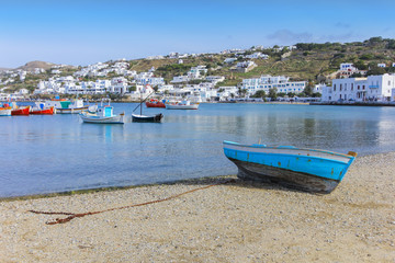 Beautiful boat on Beach in Mykonos Island Greece Cyclades.JPG