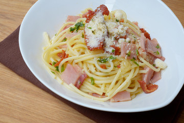 Spaghetti Carbonara with bacon and cheese