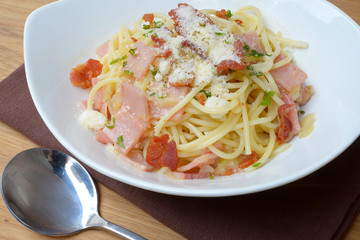 Spaghetti Carbonara with bacon and cheese