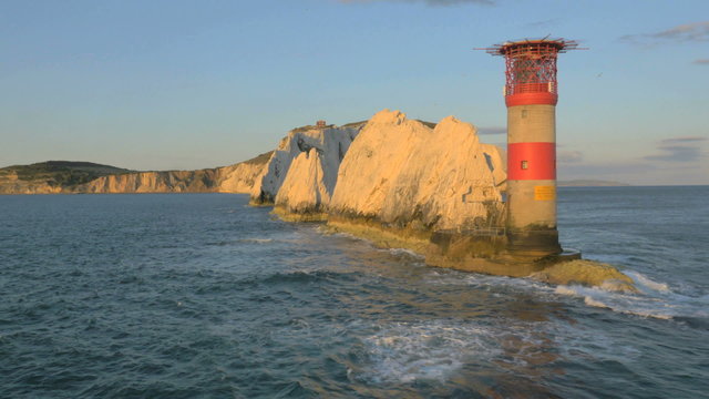 Aerial Isle of Wight Needles England UK Drone Lighthouse 