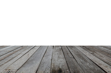 Wood table top on white background