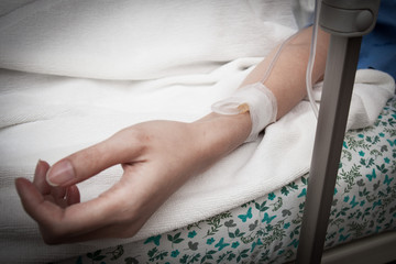 Hand with the salt water in Receive medical treatment at Hospita