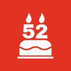 The birthday cake with candles in the form of number 52 icon. Birthday symbol. Flat