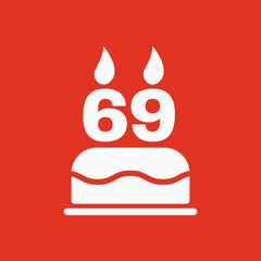The birthday cake with candles in the form of number 69 icon. Birthday symbol. Flat