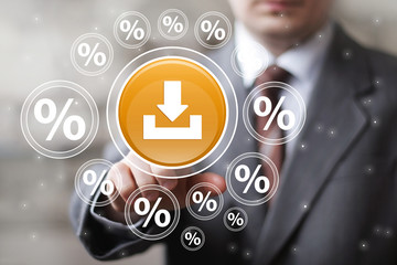 Businessman push button download percent icon